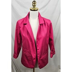 Beninos Womens Magenta Pink Open Front Blazer Jacket 3/4 Sleeve Size M